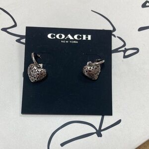 Coach Silver Heart Drop Earrings - Silver Tone